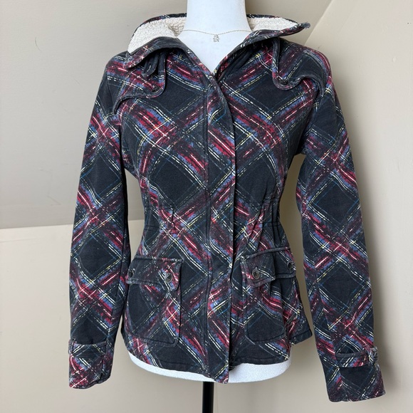 Roxy Multicolor Plaid Sherpa Jacket Size Small - Picture 2 of 8